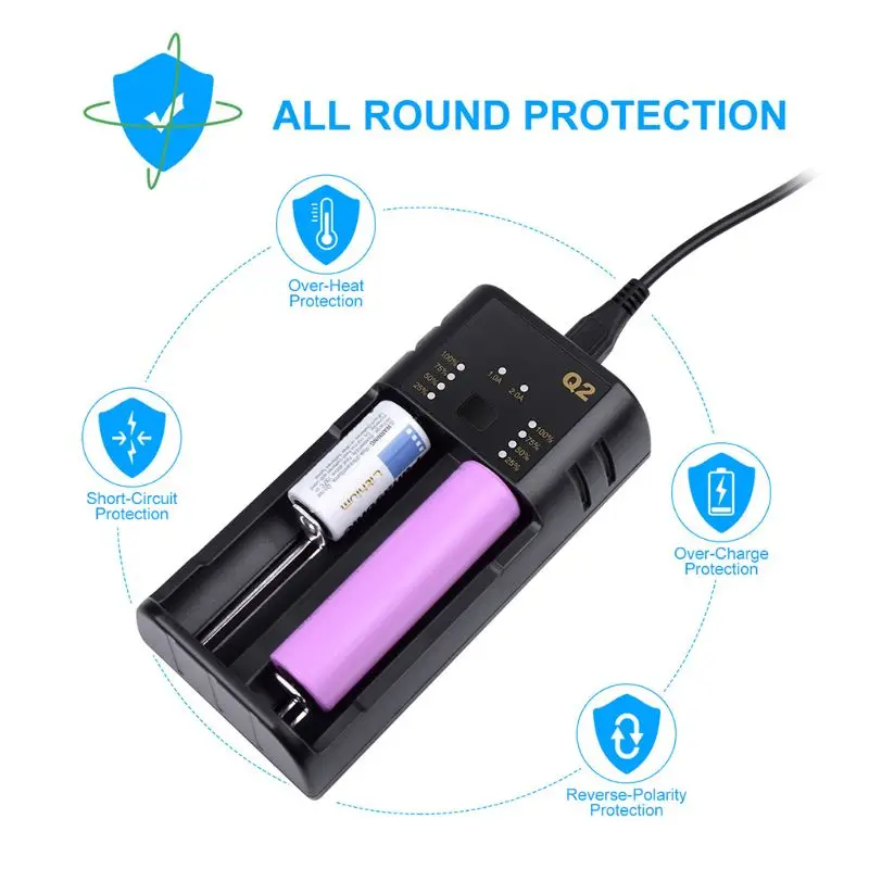 2 слоты USB быстрое зарядное устройство аккумулятора зарядка адаптер для 18650 20700 21700 26650 18350 10500 зарядное устройство для никель-кадмиевых или никель-металл-AAA Перезаряжаемые литий ЛИИ