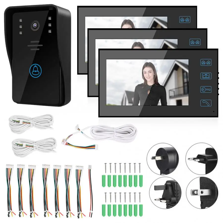 

7in Waterproof Rainproof Wired Touch Door Intercom Entry System Visual Night Doorbell 100-240V Digital Door