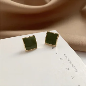 

Girls Fairy Green Square Clip on Earrings Vintage Geometric Charm Earrings