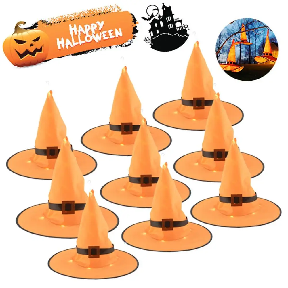 

5PCS Light String Halloween Decoration Outdoor Lighted Glowing Witch Hat For Outdoor Yard Tree Decorations For Cosplay Props