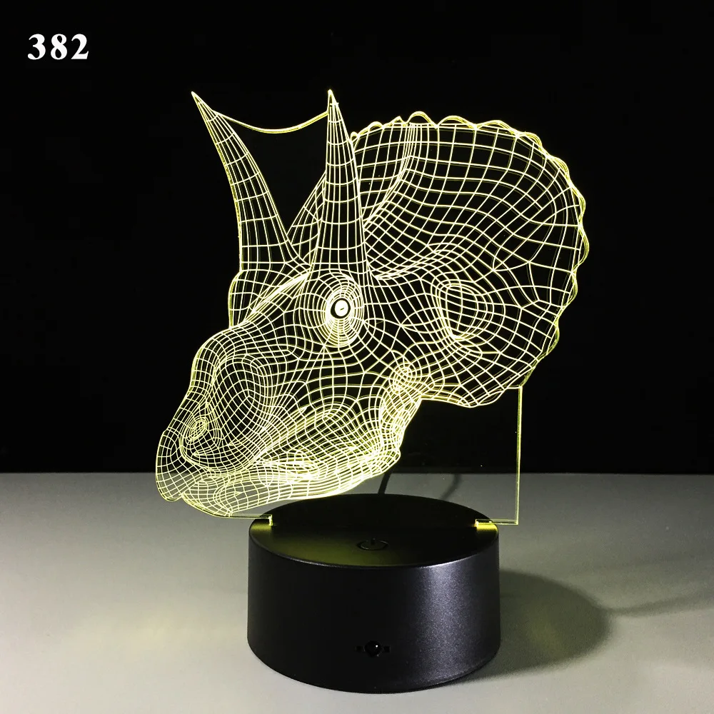 3D светодиодный Ночной светильник с рисунком из мультфильма, Crazy Triceratops, динозавр, настольная лампа, luminaria novel lampara, 7 цветов, для рождества, Нового года, подарок