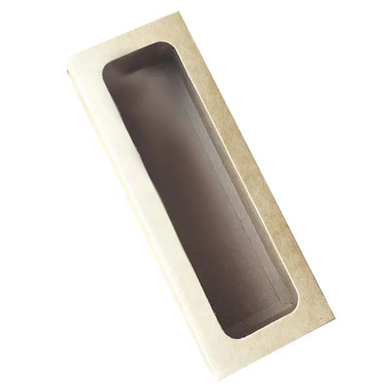 wood 10Pcs PVC Strip Kraft Paper Box Window Drawer Box Cow Rolling Biscuit Gelatin Cake Gift Box - Color: wood