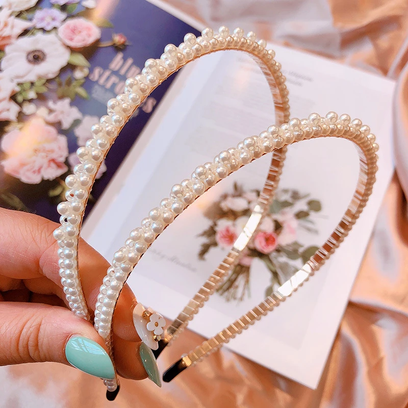 Korea New Imitation Pearl Hair Band Girl Hair Accessories For Woman&girls Headband Wedding Party Bride Headband - Окраска металла: 7