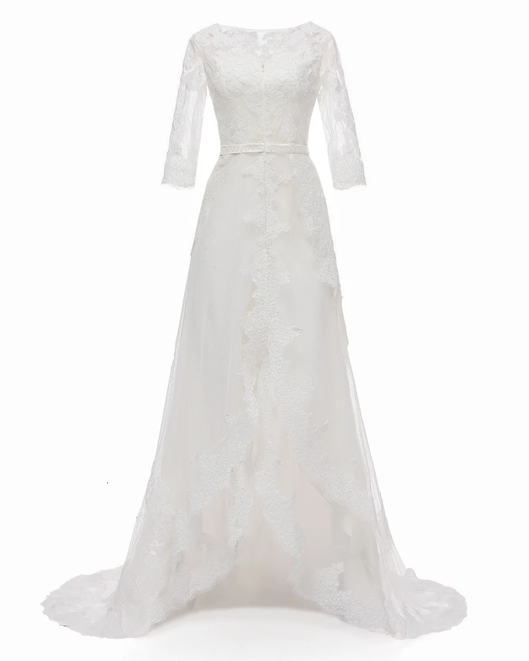 Vivian's Bridal Boho Spot Lace свадебное платье, милое, высокое, низкое, передняя молния, Tiere, слой, разрез, половина рукава, Пляжное свадебное платье