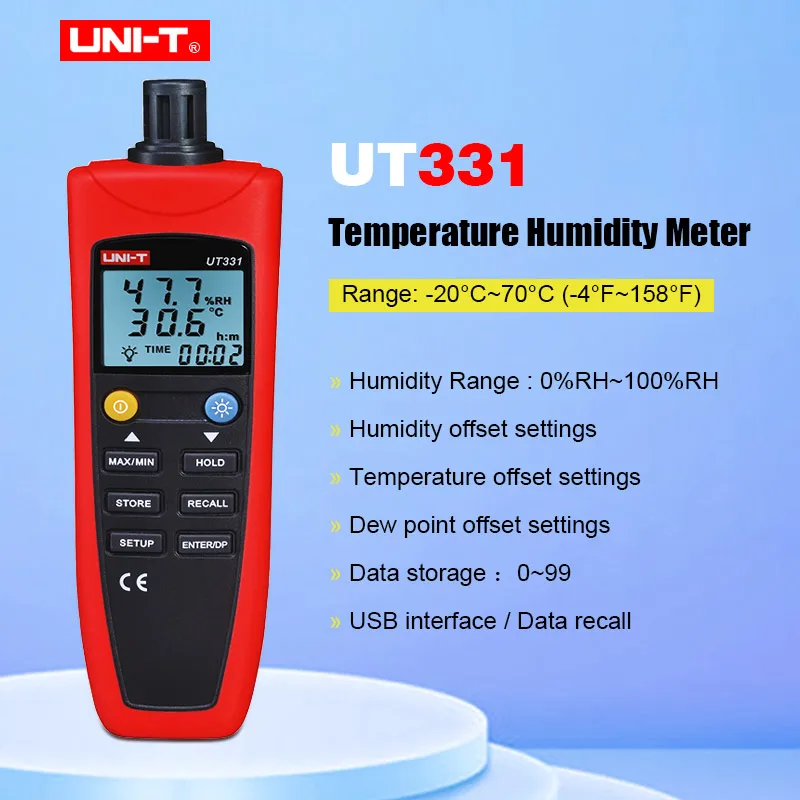 UT331 UNI-T UT331 UT332 цифровой Термогигрометр промышленный Измеритель температуры и влажности с USB передачей программного обеспечения - Цвет: UT331