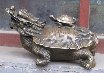 

Antique bronze Pure Copper Brass 8" Luckly Chinese Bronze statue Dragon Turtle Back Tortoise statue