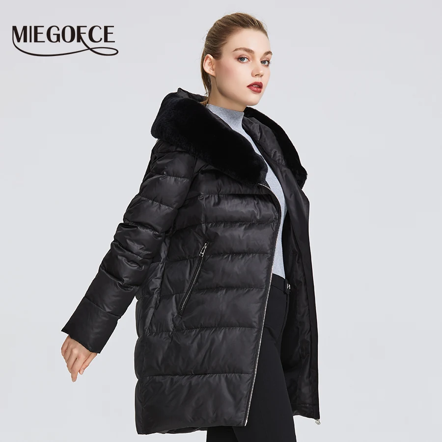 Goede Miegofce 2019 Winter Vrouwen Collection Vrouwen Warme Jas Jas Winter Winddicht Stand Up Kraag Met Kap En konijnenbont Parka
