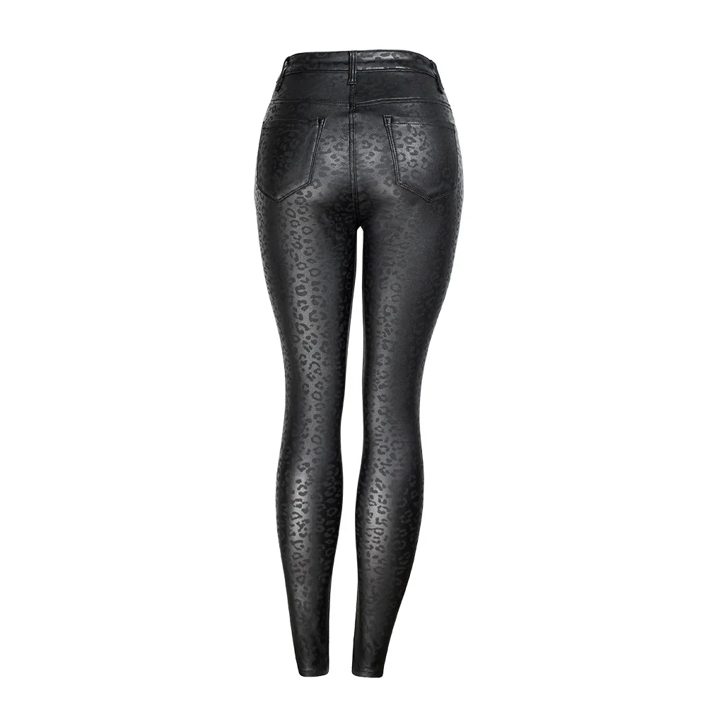Джинсы женские сексуальные черные джинсы из искусственной кожи узкие брюки с высокой талией леопардового цвета осенние и зимние узкие брюки C1888