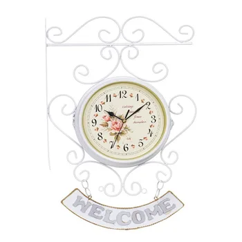 

European-Style Double-Sided Wall Clock Custom Wall Clock White with Printed Pattern Iron Battery Clock Wholesaler Supply