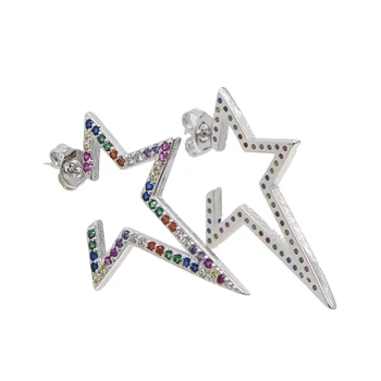

Lovely Gold color with rainbow cz Star Earrings -Hypoallergenic Lightweight Fun Statement Drop stud Earrings