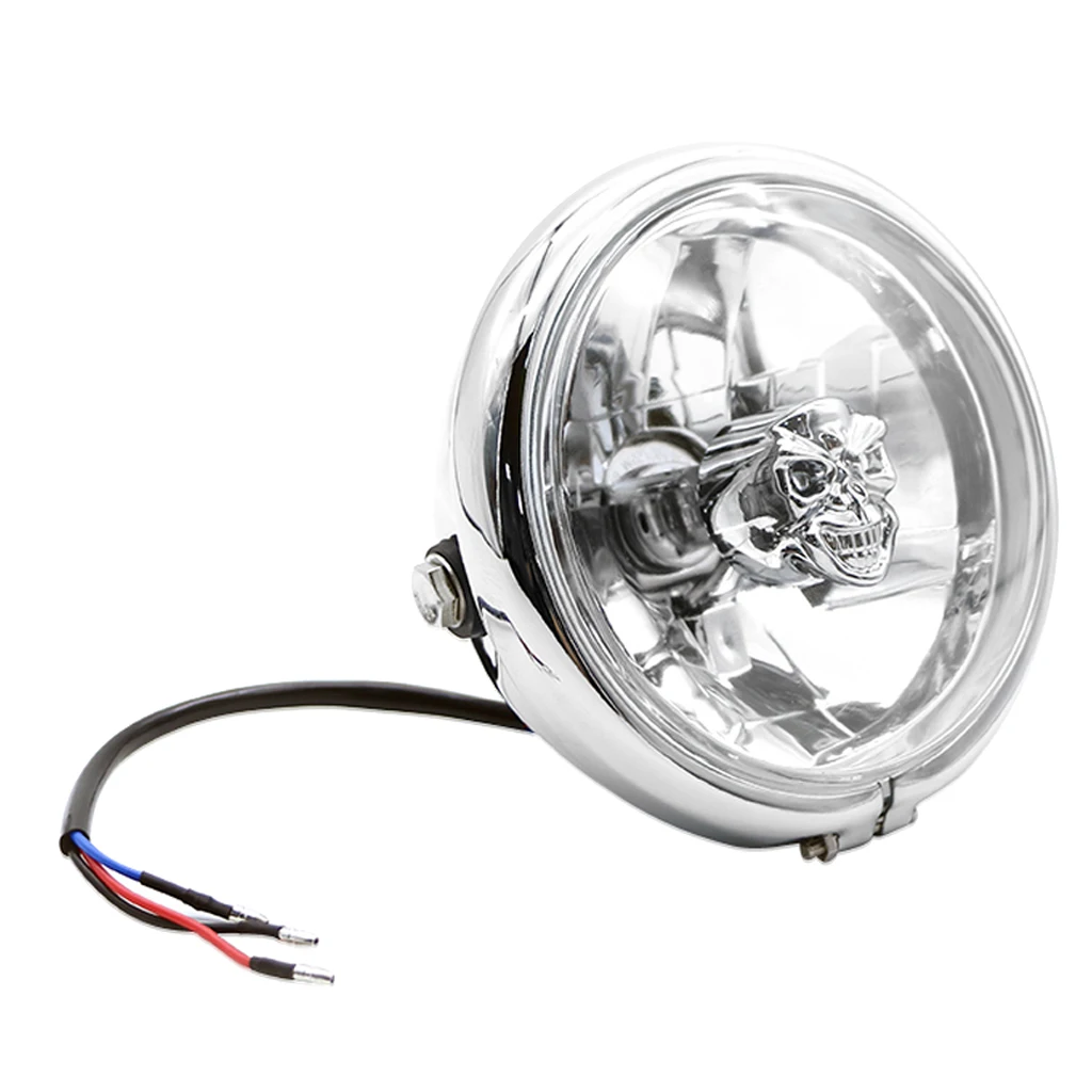 Motorcycle Headlight 5.9inch Round Retro Front Lamp Repalcement for Harley CG125 Motorbike - Silver