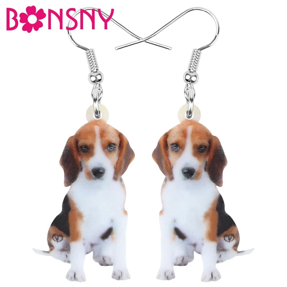 Bonsny Acrylic Sitting Beagles Dog Earrings Animal Drop Dangle Jewelry
