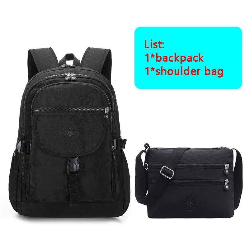 2pcs Black ACEPERCH Повседневный водонепроницаемый нейлоновый рюкзак для женщин, рюкзаки для путешествий, женская школьная сумка для девочек-подростков, книга Mochilas - Цвет: 2pcs Black