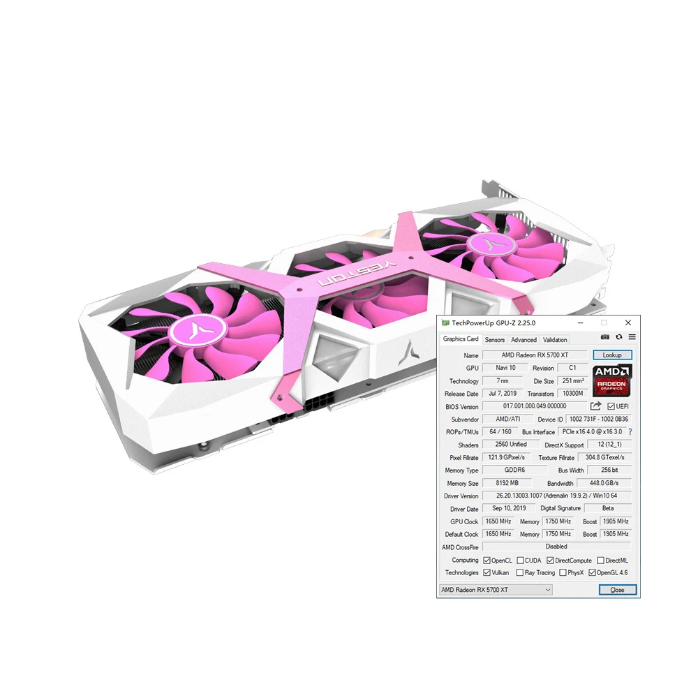 Yeston RX5700 XT-8G D6 PA графическая карта, видеокарта Navi10 7m RDNA PCI Express 4,0 низкое энергопотребление GPU 7nm