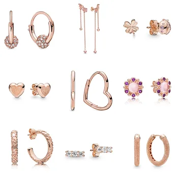 

925 Sterling Silver Earrings Rose Gold Color Heart Lovely Ladybug Earring Crystal For Women Wedding Party Jewelry