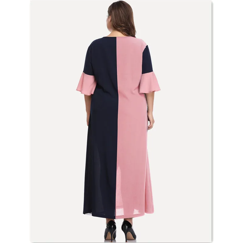 XL-5XL Макси-платье для женщин, летнее платье больших размеров, платье контрастного цвета в стиле пэчворк с коротким рукавом, женское платье HY88002
