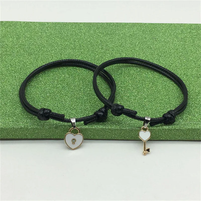 Новое поступление пара браслет сплав ключ сердце замок Шарм ювелирный браслет ручной работы веревка браслет подарки для любимых для женщин