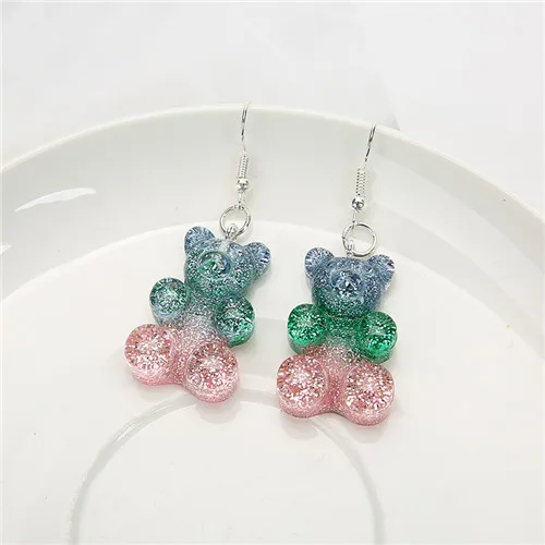 1 Пара висячие серьги из смолы блестящие красочные gummy медведи для женщин детский подарок на день рождения - Окраска металла: blue green pink