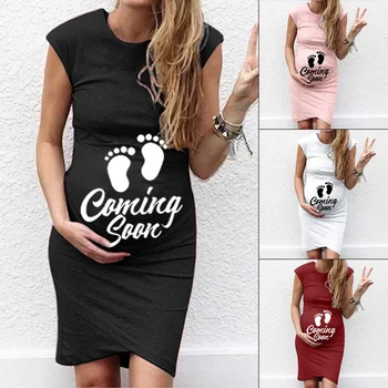 

Hot Sale Pregnant Women Sleeveless Dress Mother Mom Sexy Maternity Dress Summer Casual Letter Printing Maternity Dress