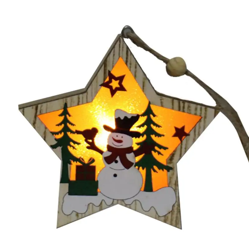 Creative Led Light Christmas Tree Hanging Pendant Star Car Heart Wooden Ornament Christmas Xmas Party New Year Decoration