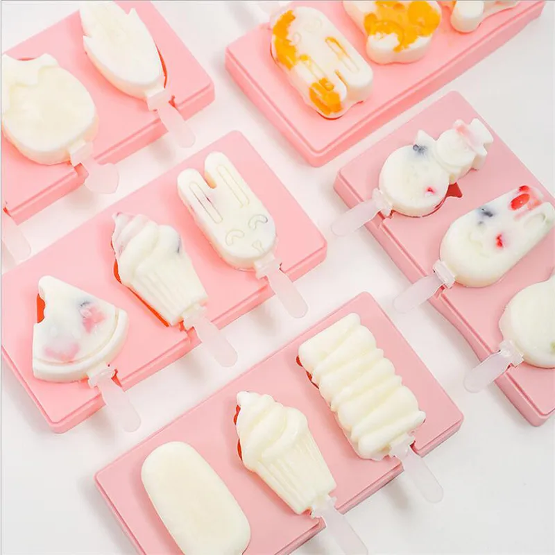 Cute Cartoon Ice Cream Mold with 10pcs Lid Silicone Homemade Popsicle Handmade DIY Ice-sucker Mould Molds | Дом и сад
