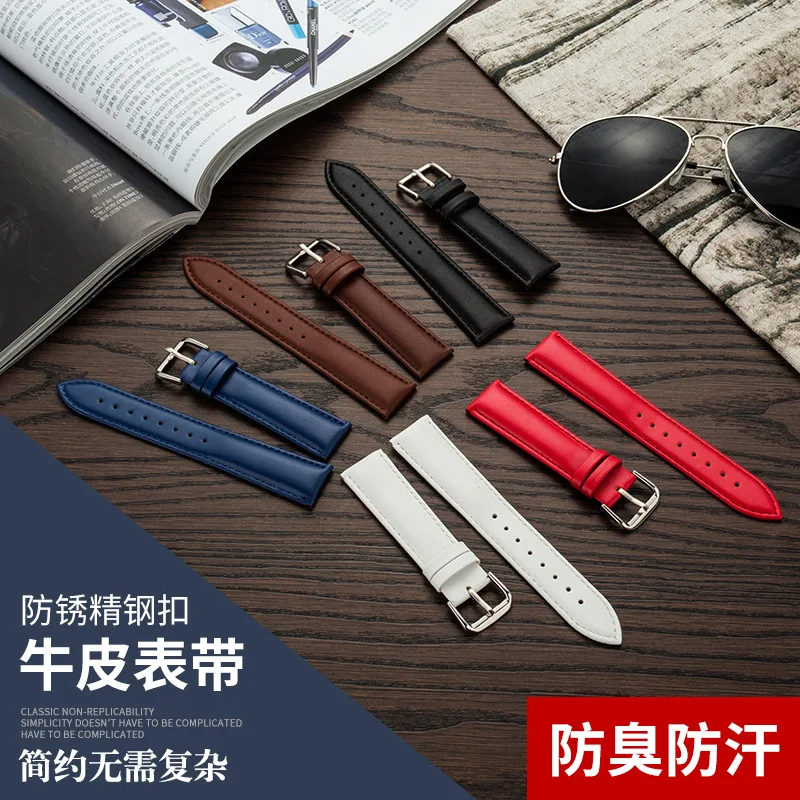 Soft Casual Watchband Genuine Leather Watch Strap Siver Buckle 18mm 20mm 22mm 24mm Watchband For Women Men Accessories Watchband