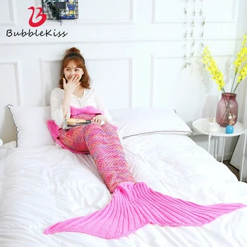

Bubble Kiss 2020 Mermaid Tail Blanket Thickened Cashmere Air Conditioning Blanket Soft Handmade Knitted Blanket Leisure Blanket