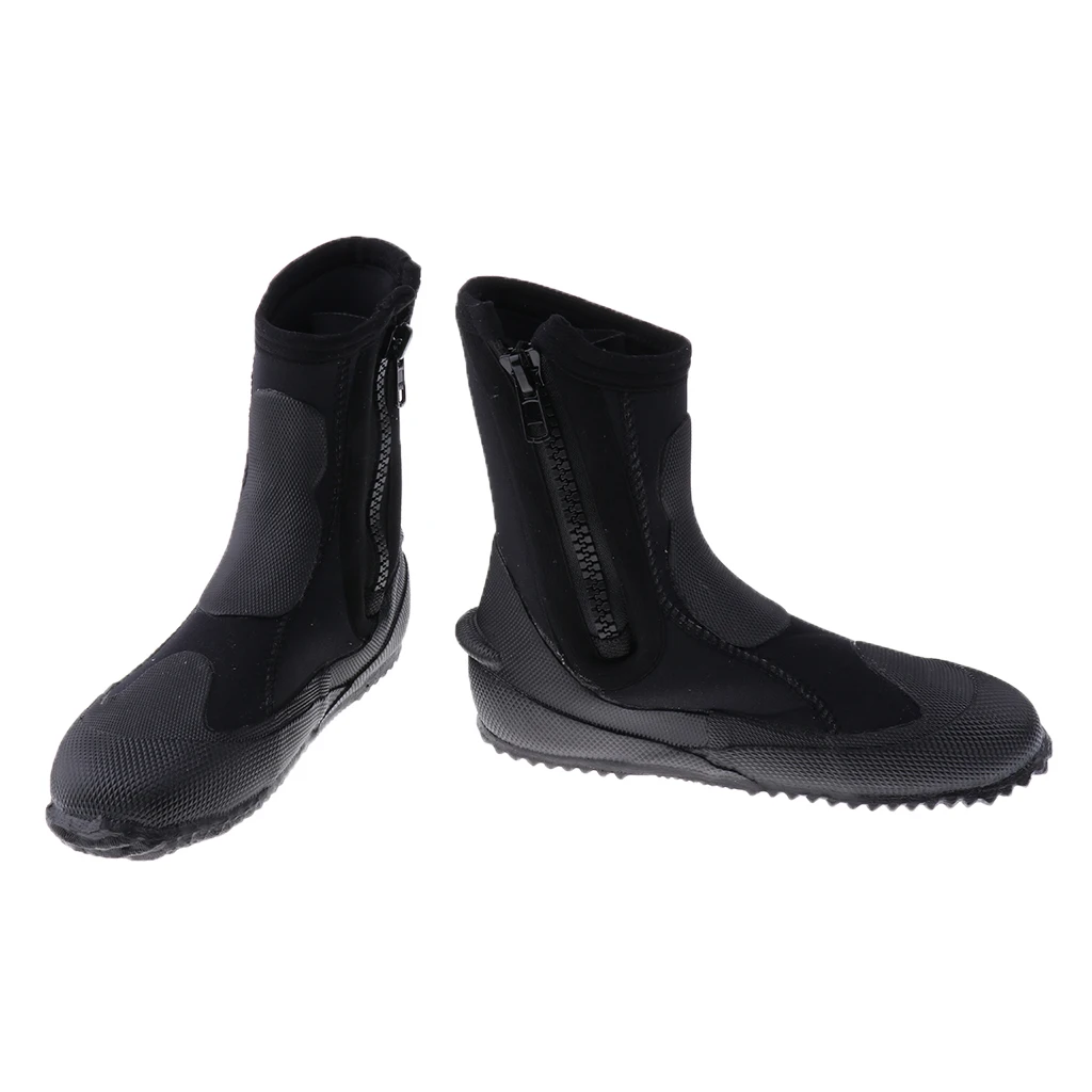 5mm Super Stretch Zipper Hard Sole Scuba Dive Water Sports Surfing Snorkeling Booties Wetsuit Boots Black XS -3XL 