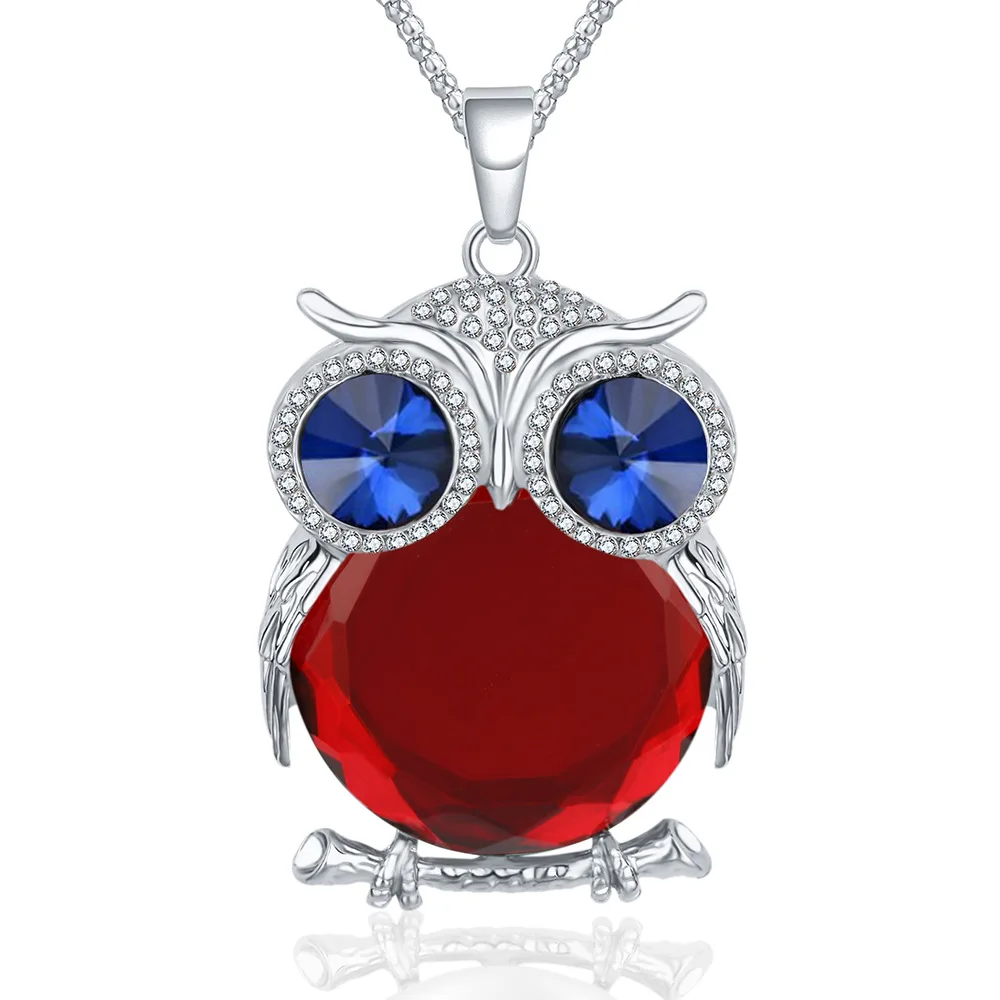 Women 12 Colors Glass Crystal Rhinestone Drop Silver Color Chain Owl Necklace Pendant Women Jewelry Statement Bijouterie Gifts - Окраска металла: 9