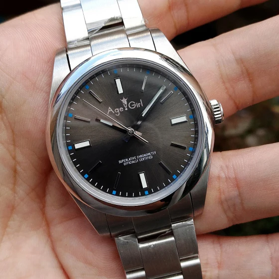 

Famous Brand New Men Automatic Mechanical Sapphire Perpetual No Date Steel Domed 114300 Dark Rhodium Dial Black Blue Watch 39mm