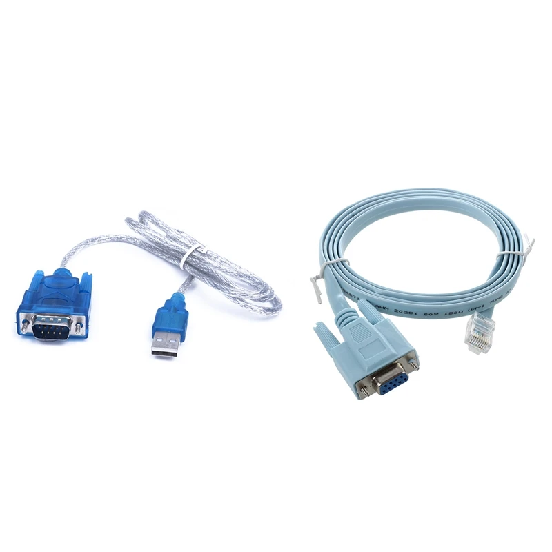 1 шт. Usb в Rs232 серийный 9 Pin Db9 Кабель адаптер конвертер и 1 шт. 4.9Ft Rj45 штекер в D-Sub Rs232 Db9 Женский адаптер плоский кабель