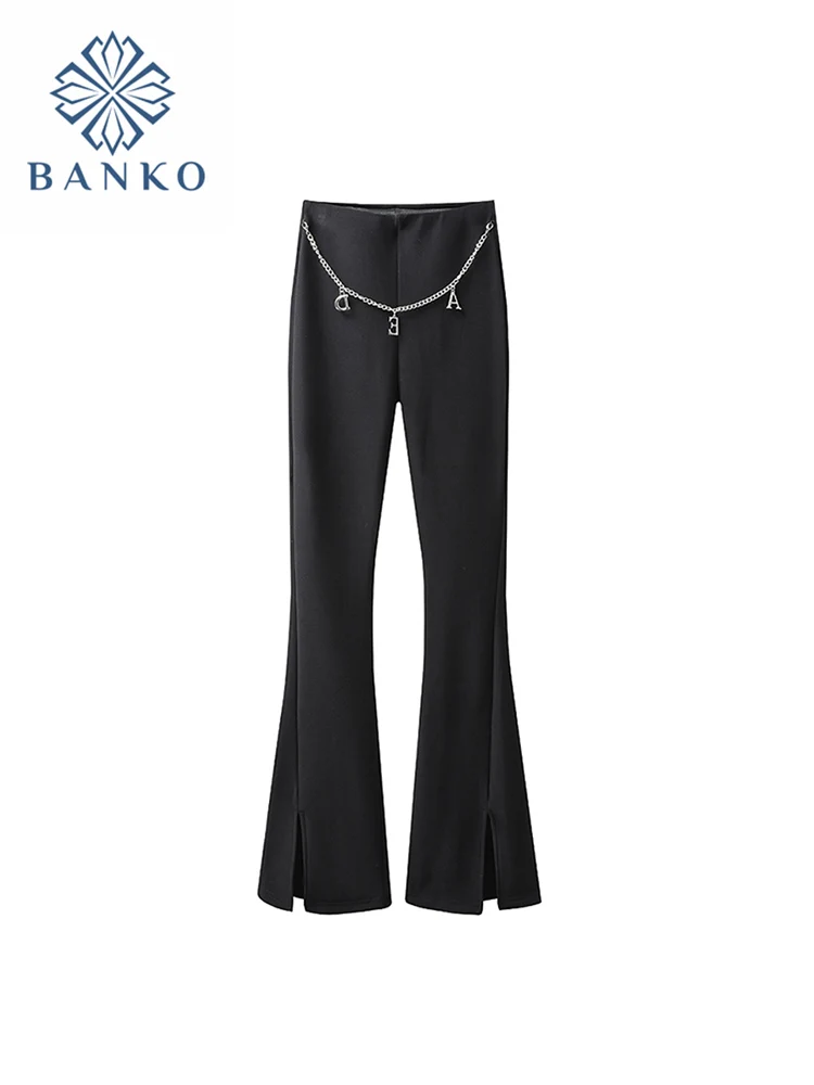 Women High Waist Flared Trousers Y2k Gothic Black Slim Korean Fashion Office Lady Harajuku Wide Leg Split Long Pants Spring New | Женская
