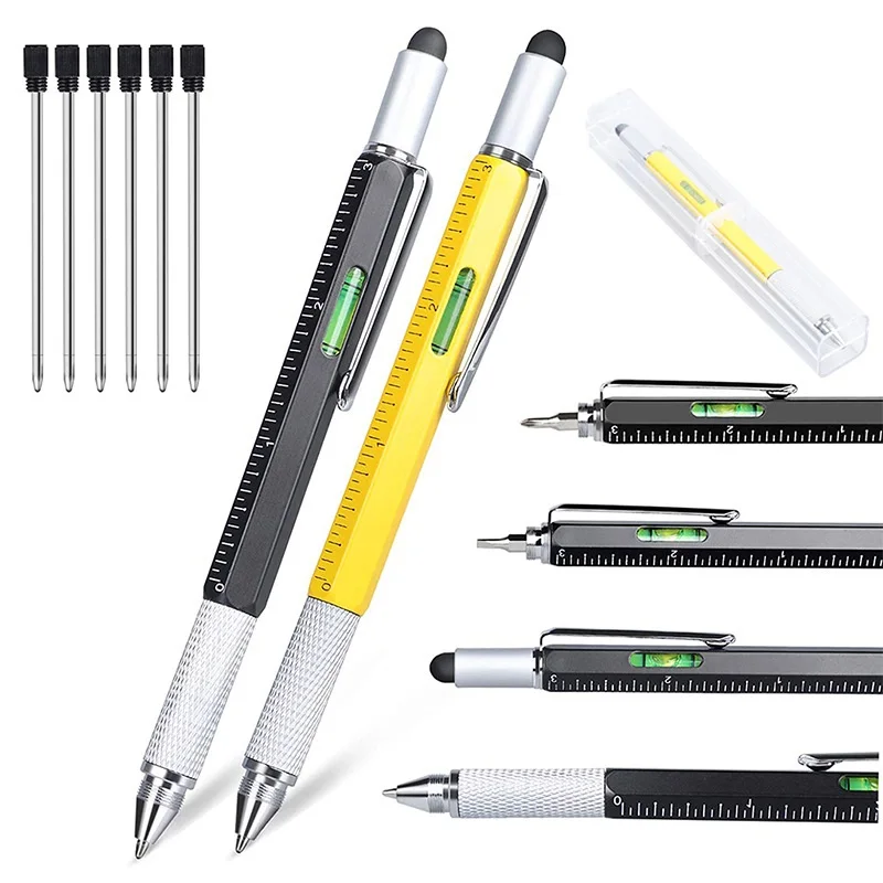 Многофункциональная ручка 6 в 1, многофункциональная отвертка, Прецизионная линейка, штангенциркуль, шариковые ручки для телефона, сенсорный, творческий измеритель уровня