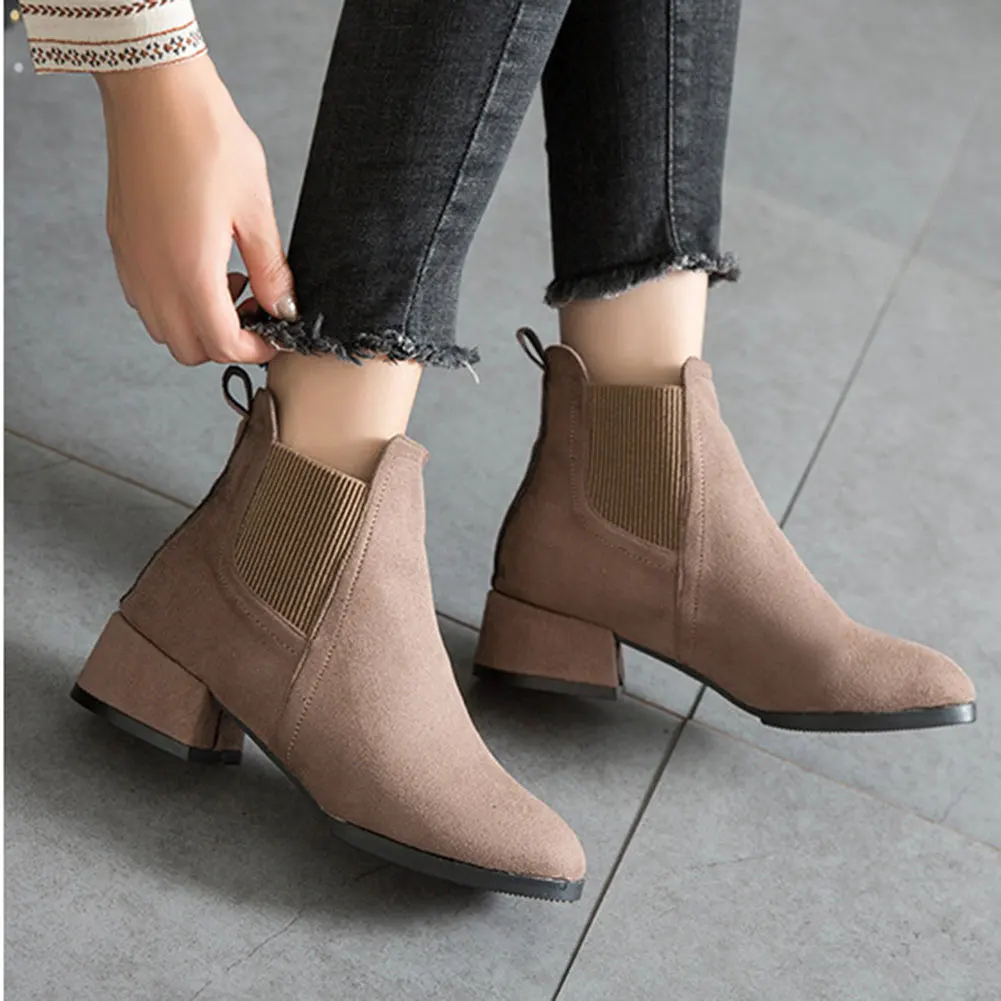 

Hot Selling Women Flat Ankle Boots Suede Low Heel Slip On Winter Warm Shoes -B5