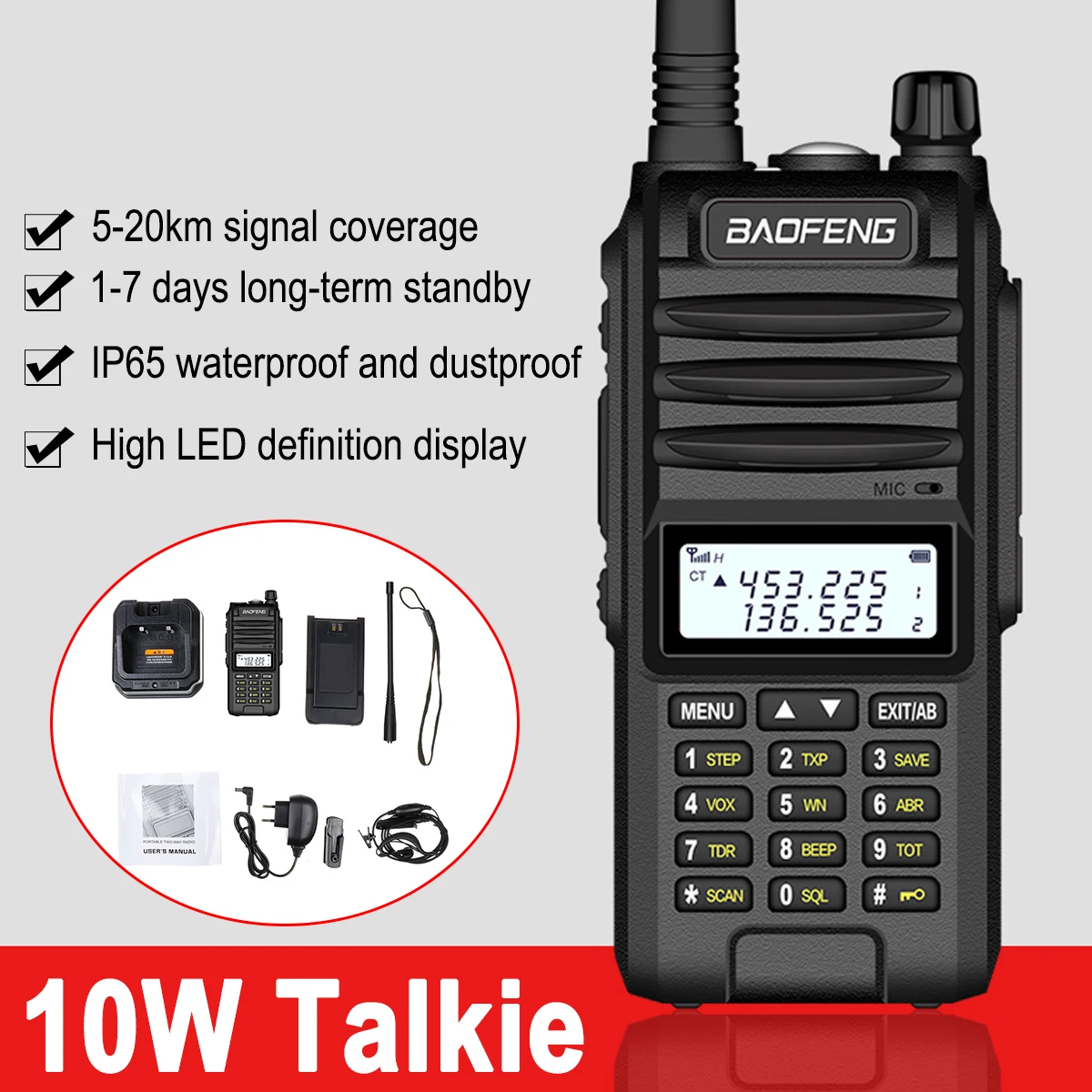 Big Discount djY6h 4800mah Baofeng BF UVF10 Walkie Talkie VHF UHF Dual Band Handheld Zwei Weg Radio VHF UHF Tragbare Radio 15km sprechen Palette