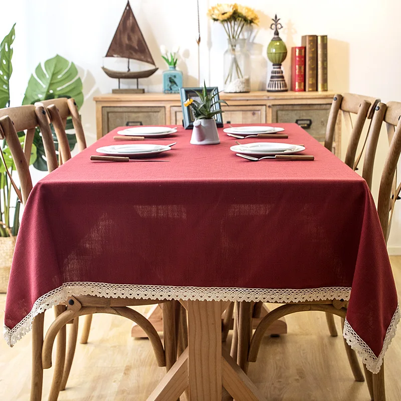 

Christmas 140x250 Pure Color Imitation Cotton Linen Tassel Lace Geometric Rectangular Table Cloth Coffee Table Cover Home Decor