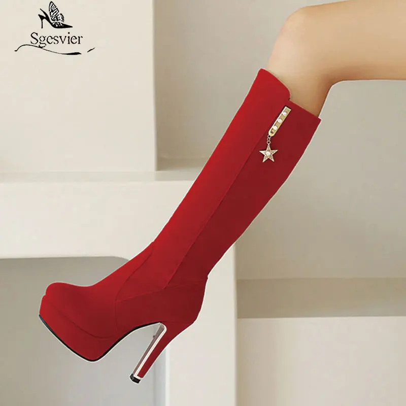 Sgesvier-Botas hasta la rodilla para mujer, zapatos de plataforma