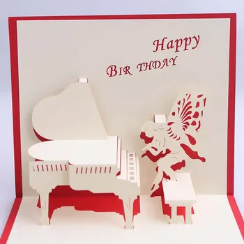 

Product's 3D handmade 3D paper sculptures creative holiday birthday congratulations love card business card piano Angel greeting