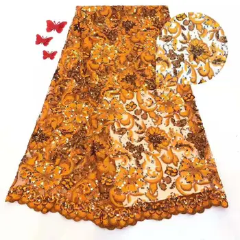 

african sequins lace fabric nigerian lace fabric with sequins french lace fabric 2019 high quality for wedding dress XY2540B-1