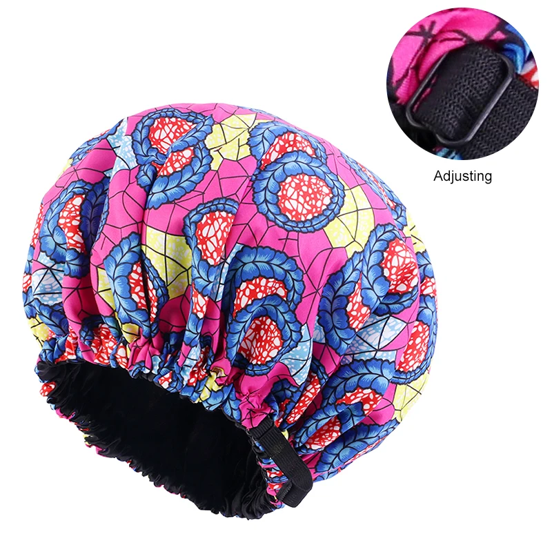 New Reversible Satin Bonnet double layer adjustable size Sleep Night Cap Head Cover Bonnet Hat for For Curly Springy Hair Black ladies head wraps Hair Accessories