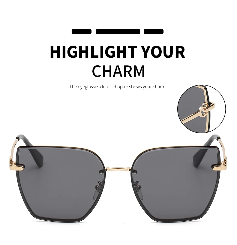 Retro Cat Eye Sonnenbrille Frauen Marke Designer Mode Randlose Gradienten Sonnenbrille Shades Schneiden Objektiv Damen Rahmenlose Brillen – Detail 9