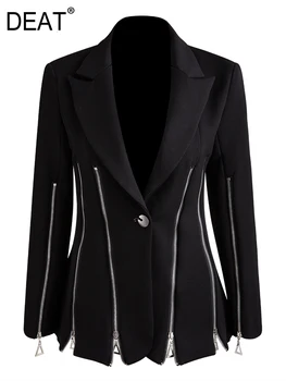 

2020 New Autumn And Winter NOTCHED Collar Full Sleeves Zipper Single Breasted Black Blazer Female Waist Jacket 19G-a18