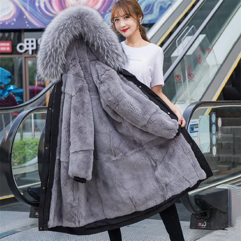 

2021 New Parker Rex Rabbit Fur Liner Women's Mid-Length Pie Overcoming Fox Fur Collar Fur Coat