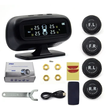 

Car Tire Pressure Alarm Solar TPMS Monitor System Display Temperature Warning Fuel Save with 4 Sensors