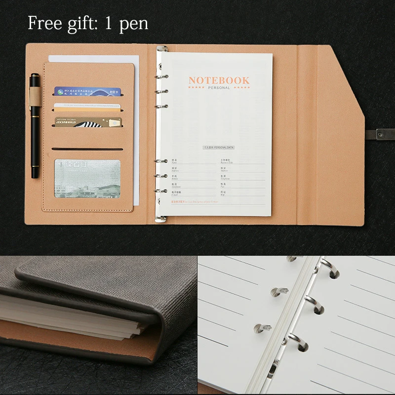 Business Office Notebooks Stationery Loose Leaf Simple Work Journal Leather Diary