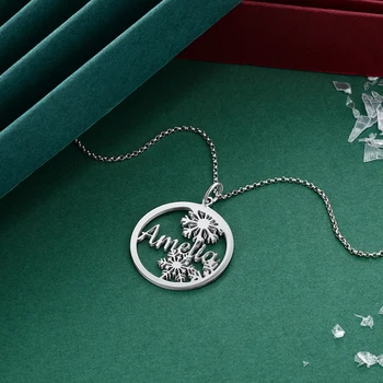 

Personalized Snowflake Round Pendant Necklace Customized Letter Charm Choker Nameplate Necklace For Women's Fashion Jewelry