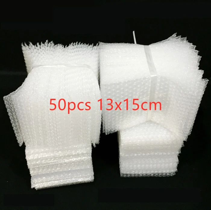 Bolsas de plástico para embalaje, envoltorio de burbuja blanca de 13x15cm, PE, transparente, a prueba de golpes, doble película, 50 Uds.