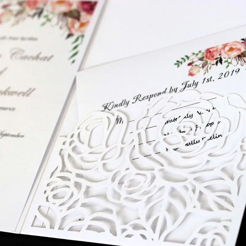  10pcs/set Laser Cut Hollow Rose Shape Wedding Invitations Card Party Supplies - 4.00027E+12