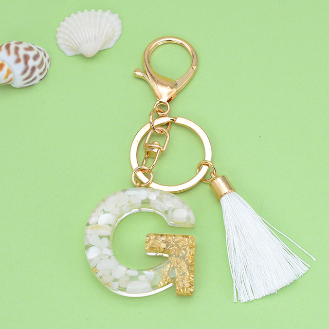 Gold Tassel Alphabet Keychain English Letter Keyring Glitter Gradient Resin Gold Leaf Crafts Car Mirror Handbag Charms