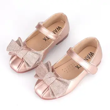 

New Spring Girls Leather Shoes For Children's Fashion Princess Bow Sequin Casual Shoes Girls Soft Bottom Flowers Princess Shoes
